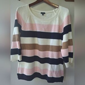 Talbots Riviera Striped Pima Cotton Knit Sweater 3/4 Sleeve Womens Size M